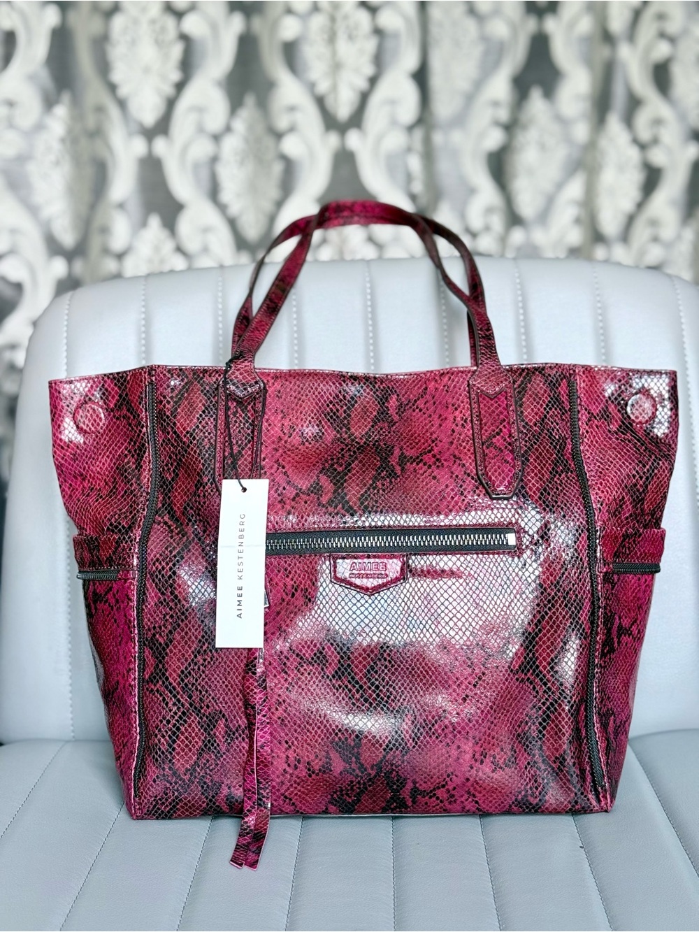 Aimee Kestenberg Thea Tote Bag Leather Ruby Python Snake Large Purse